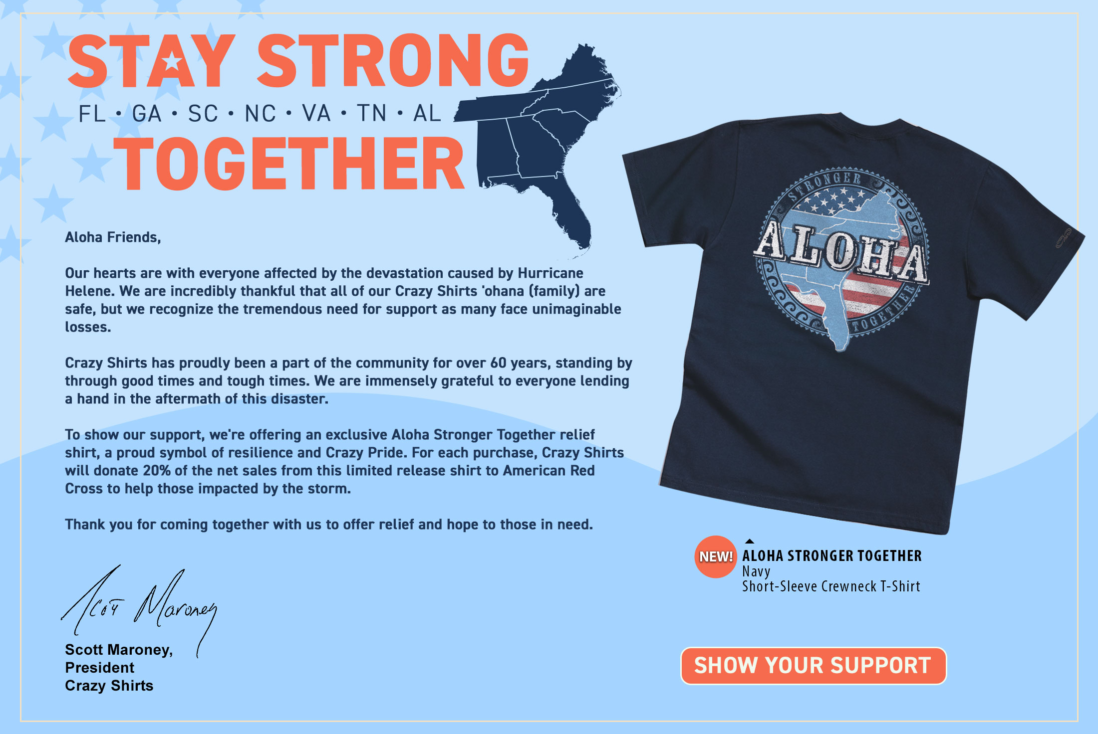 Aloha Stronger Together - Navy Short Sleeve Crewneck T-Shirt | Shop Now